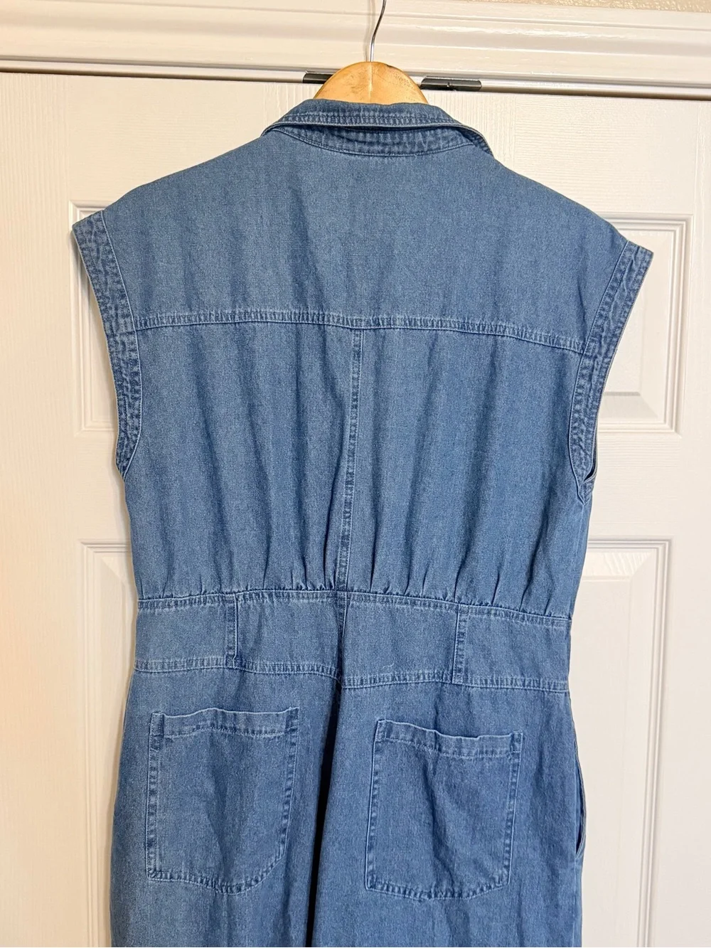 Sleeveless Denim Jumpsuit in Medium Blue